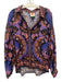 Farm Rio Size XL Blue, Pink, Orange Viscose Long Sleeve Floral Button Front Top Blue, Pink, Orange / XL