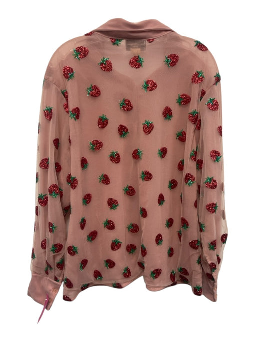 Lirika Matoshi Size XXL Pink, Red, Green Long Sleeve Strawberry Button Front Top Pink, Red, Green / XXL