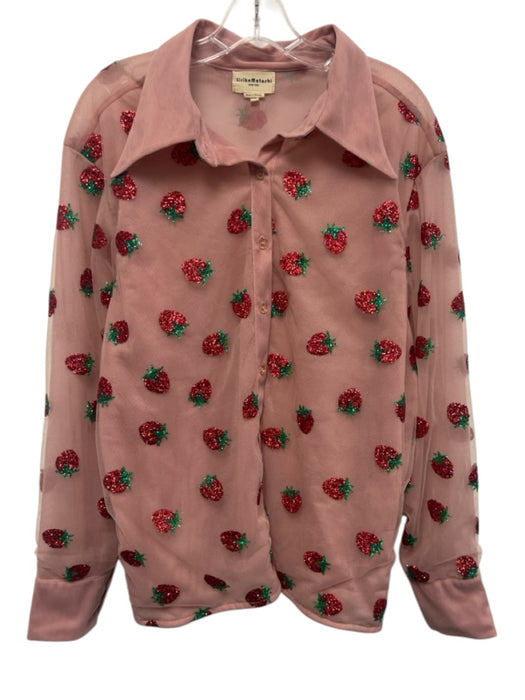 Lirika Matoshi Size XXL Pink, Red, Green Long Sleeve Strawberry Button Front Top Pink, Red, Green / XXL