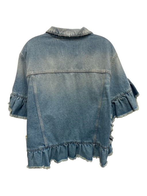 MSGM Size 48 Medium Wash Cotton Denim Half Sleeve Distressed Button Front Jacket Medium Wash / 48