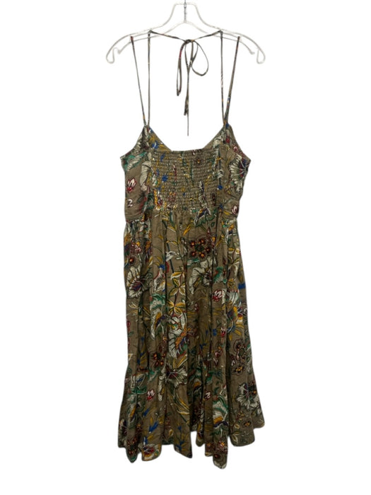 Banana Republic Size Large Brown, Green, Blue Linen Spaghetti Strap Floral Dress Brown, Green, Blue / Large
