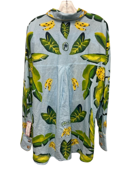 Farm Rio Size XL Blue, Green, Yellow Viscose Blend Long Sleeve Bananas Short Set Blue, Green, Yellow / XL