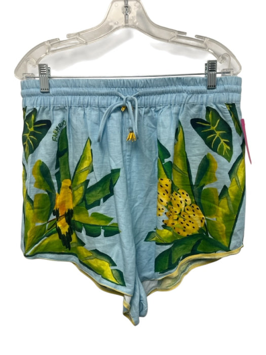 Farm Rio Size XL Blue, Green, Yellow Viscose Blend Long Sleeve Bananas Short Set Blue, Green, Yellow / XL