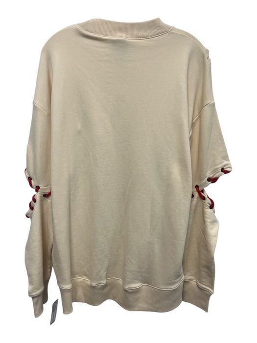 Ivy Park Size Small Beige & Red Cotton Blend Long Sleeve lace up Ribbed Sweater Beige & Red / Small