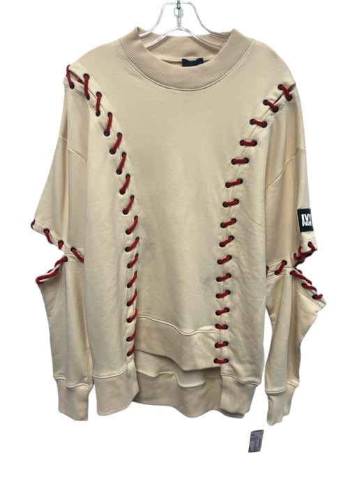 Ivy Park Size Small Beige & Red Cotton Blend Long Sleeve lace up Ribbed Sweater Beige & Red / Small