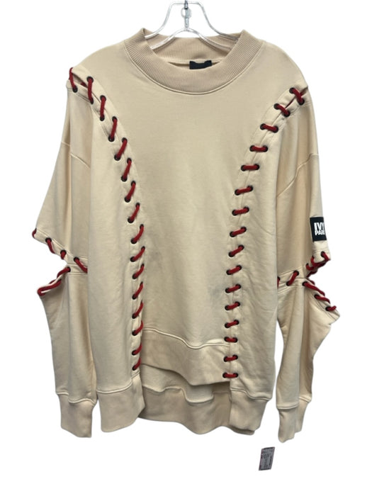 Ivy Park Size Small Beige & Red Cotton Blend Long Sleeve lace up Ribbed Sweater Beige & Red / Small