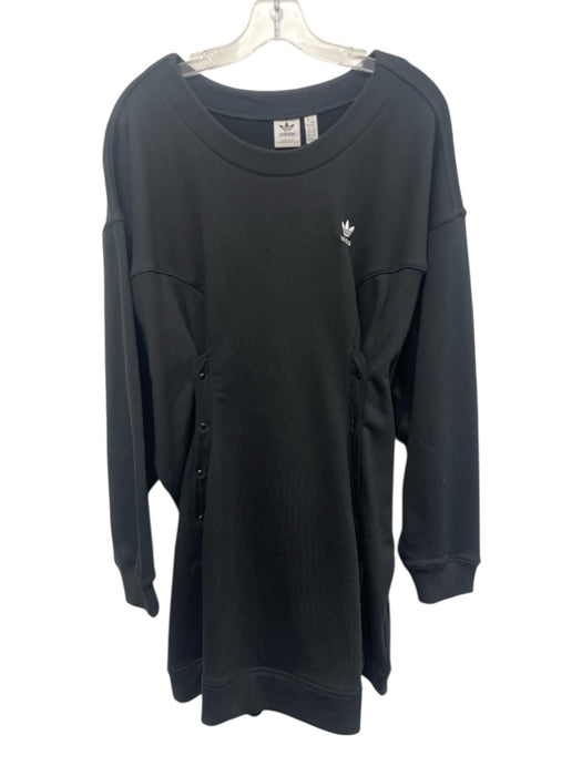 Adidas Size XL Black Cotton Long Sleeve Logo Snap Button Dress Black / XL
