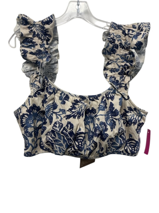 Forever That Girl Size Large Blue & White Cotton Ruffle Cap Sleeve Skirt Set Blue & White / Large