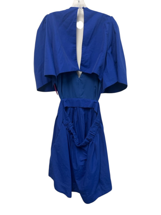 Banana Republic Size 16 Royal Blue Cotton Blend Short Puff Sleeve V Neck Dress