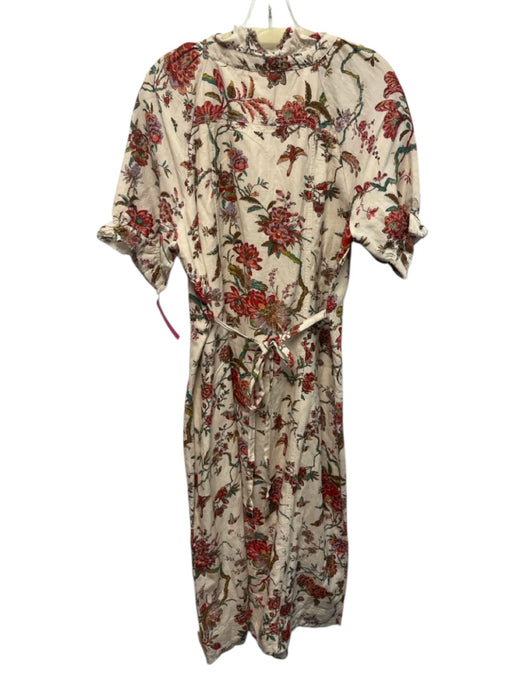Pilcro Size 16 Red, Green, Brown Linen Blend Button Front Floral Raw Hem Dress Red, Green, Brown / 16