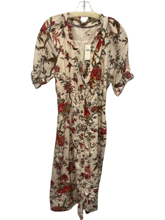 Pilcro Size 16 Red, Green, Brown Linen Blend Button Front Floral Raw Hem Dress Red, Green, Brown / 16