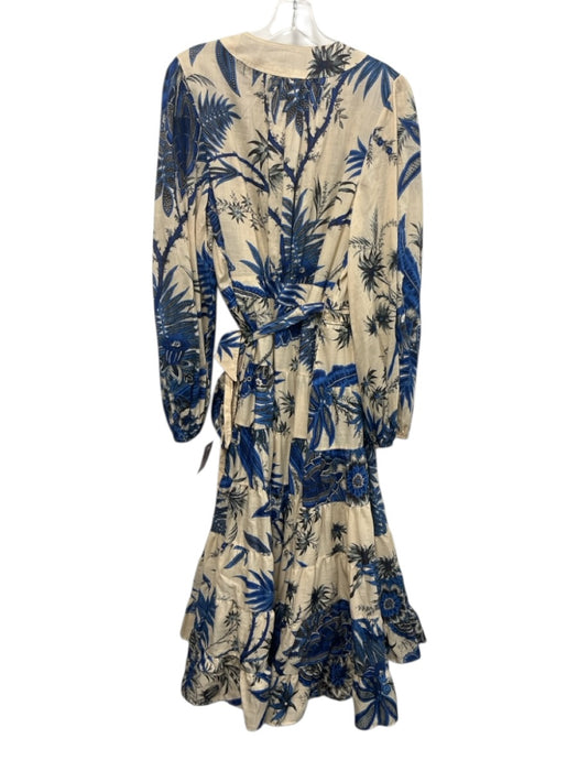 Banana Republic Size Large Blue & Beige Cotton Long puff sleeve Floral Dress Blue & Beige / Large