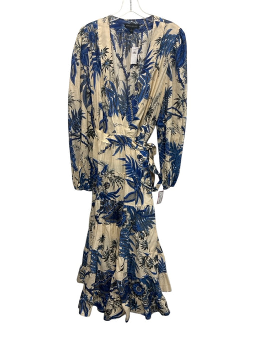 Banana Republic Size Large Blue & Beige Cotton Long puff sleeve Floral Dress Blue & Beige / Large