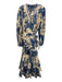 Banana Republic Size Large Blue & Beige Cotton Long puff sleeve Floral Dress Blue & Beige / Large