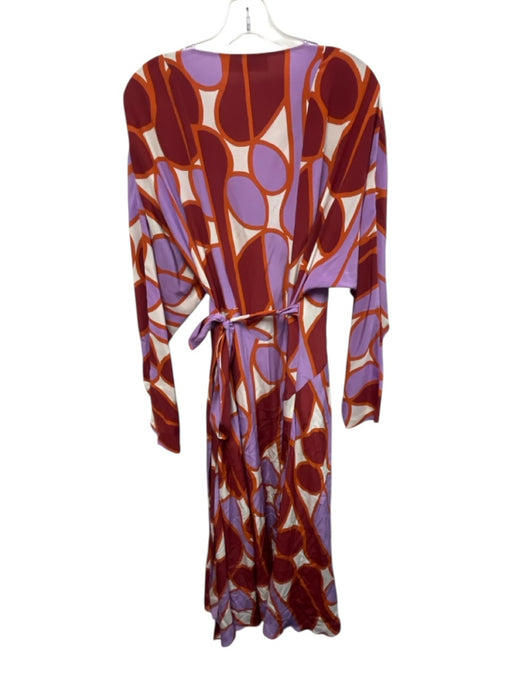 Diane Von Furstenberg Size Large Red, Orange, Purple Silk Long Sleeve Wrap Dress Red, Orange, Purple / Large