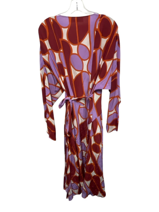 Diane Von Furstenberg Size Large Red, Orange, Purple Silk Long Sleeve Wrap Dress Red, Orange, Purple / Large