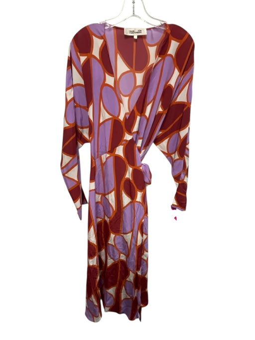 Diane Von Furstenberg Size Large Red, Orange, Purple Silk Long Sleeve Wrap Dress Red, Orange, Purple / Large