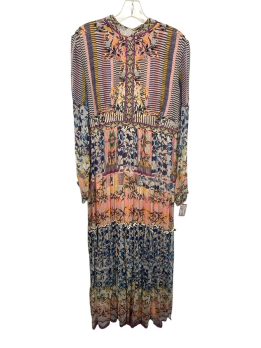 Bhanuni by Jyoti Size 16 Pink, Blue, Green Viscose Long Sleeve Mixed Print Dress Pink, Blue, Green / 16