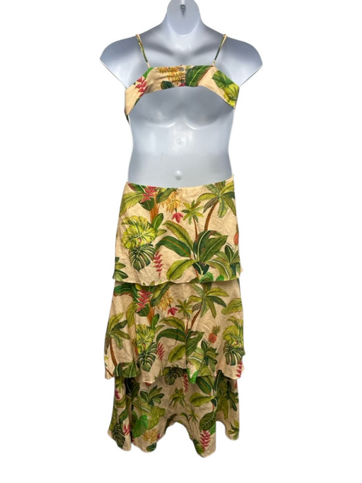 Farm Rio Size XL Green, Pink, Beige Viscose Spaghetti Strap Banana Print Dress Green, Pink, Beige / XL