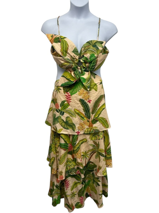 Farm Rio Size XL Green, Pink, Beige Viscose Spaghetti Strap Banana Print Dress Green, Pink, Beige / XL