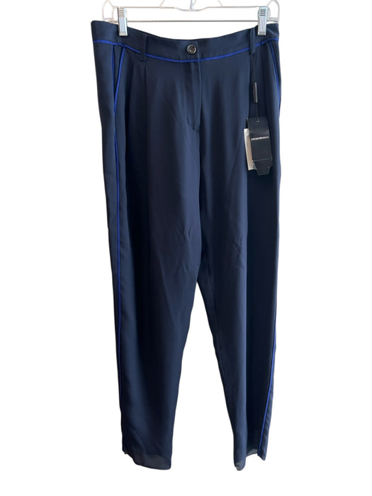 Emporio Armani Size 40 Blue Silk High Rise Zip Flap Closure Straight Leg Pants Blue / 40