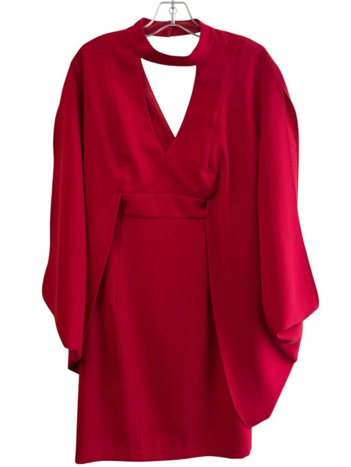 Trina Turk Size 6 Red Polyester Batwing Sleeves V Neck Back Zip High Neck Dress Red / 6