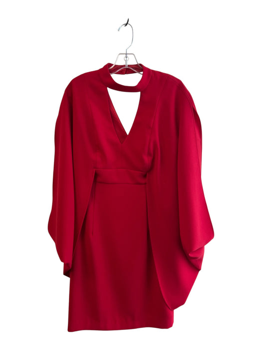 Trina Turk Size 6 Red Polyester Batwing Sleeves V Neck Back Zip High Neck Dress Red / 6