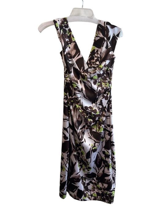 Maggie London Size 8 Brown & Green Polyester Cap Sleeve Floral V Neck Dress Brown & Green / 8