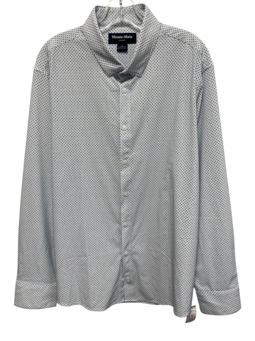 Mizzen + Main Size XL White & Blue Synthetic Dots Button Up Long Sleeve Shirt White & Blue / XL