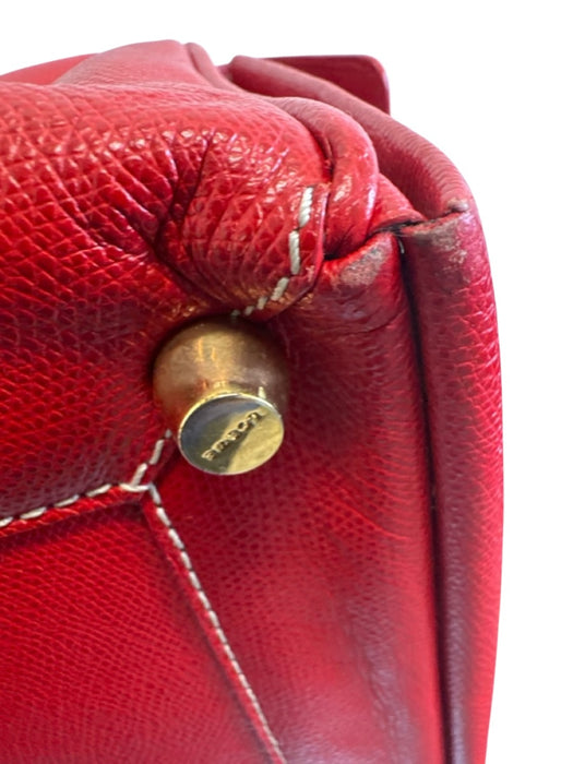 Loewe Red Leather Side Pockets Zip Top Travel Bag Duffle Bag Red