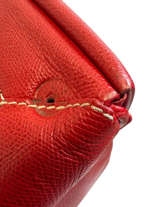 Loewe Red Leather Side Pockets Zip Top Travel Bag Duffle Bag Red