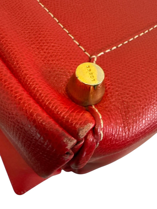 Loewe Red Leather Side Pockets Zip Top Travel Bag Duffle Bag Red