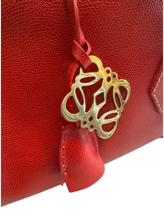 Loewe Red Leather Side Pockets Zip Top Travel Bag Duffle Bag Red