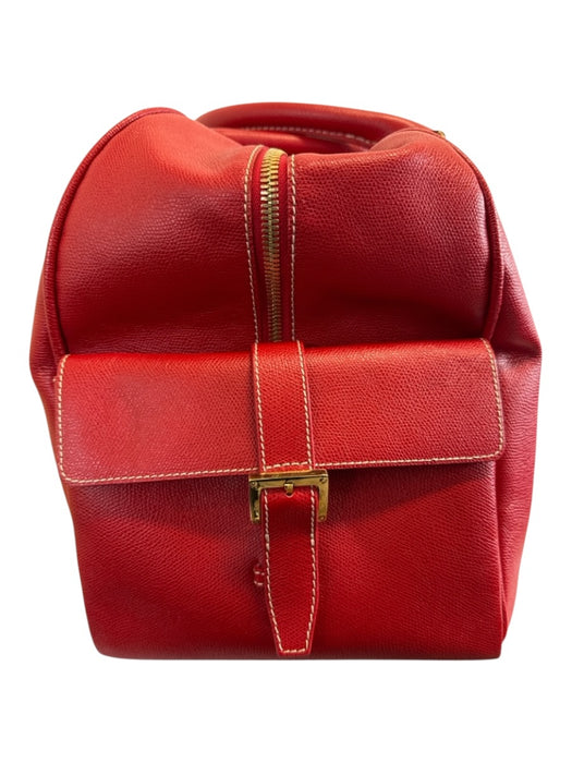 Loewe Red Leather Side Pockets Zip Top Travel Bag Duffle Bag Red