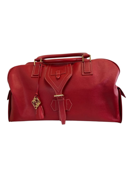 Loewe Red Leather Side Pockets Zip Top Travel Bag Duffle Bag Red