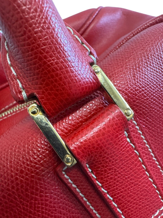 Loewe Red Leather Side Pockets Zip Top Travel Bag Duffle Bag Red