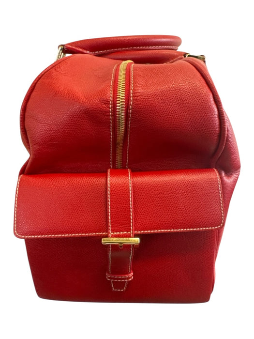 Loewe Red Leather Side Pockets Zip Top Travel Bag Duffle Bag Red