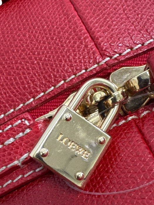 Loewe Red Leather Side Pockets Zip Top Travel Bag Duffle Bag Red