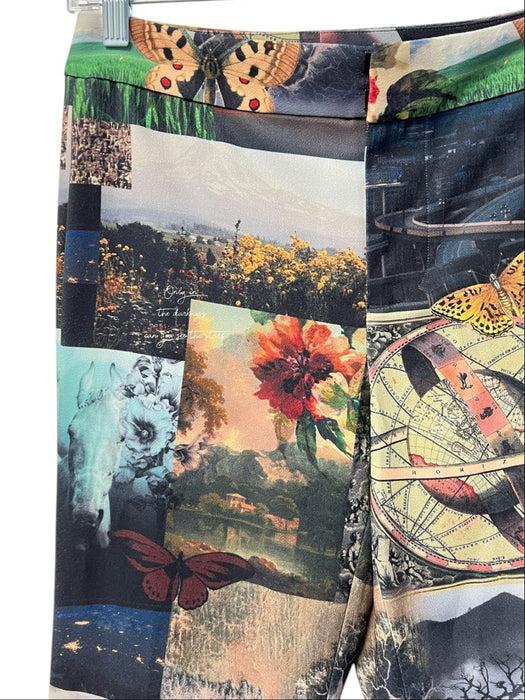 Alice & Olivia Size 0 Black, Gray & Multi Polyester Straight Cut Zip Fly Pants Black, Gray & Multi / 0