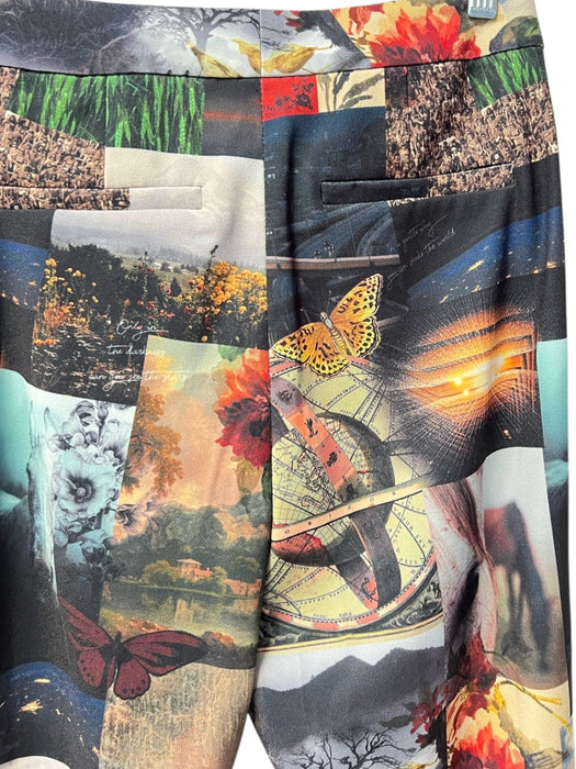 Alice & Olivia Size 0 Black, Gray & Multi Polyester Straight Cut Zip Fly Pants Black, Gray & Multi / 0