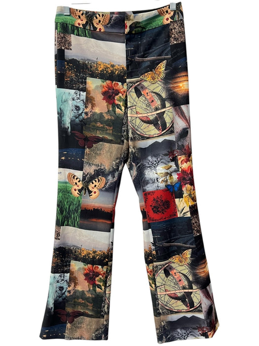 Alice & Olivia Size 0 Black, Gray & Multi Polyester Straight Cut Zip Fly Pants Black, Gray & Multi / 0