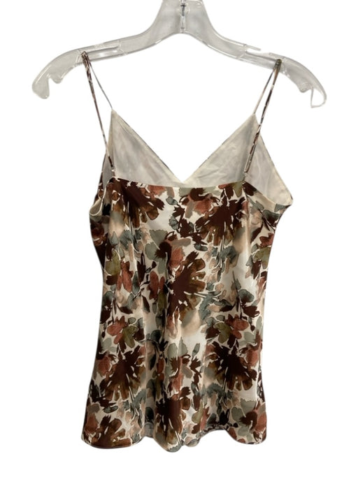Cami NYC Size S White, Brown & Green Silk Abstract Botanical Print V Neck Top White, Brown & Green / S