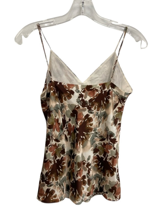 Cami NYC Size S White, Brown & Green Silk Abstract Botanical Print V Neck Top White, Brown & Green / S