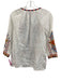Johnny Was Size XS White & Multi Linen Floral Embroidered 3/4 Sleeve V Neck Top White & Multi / XS