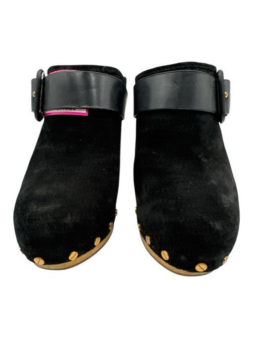 Veronica Beard Shoe Size 7 Black & Beige Leather Upper Suede Buckle Detail Mules Black & Beige / 7