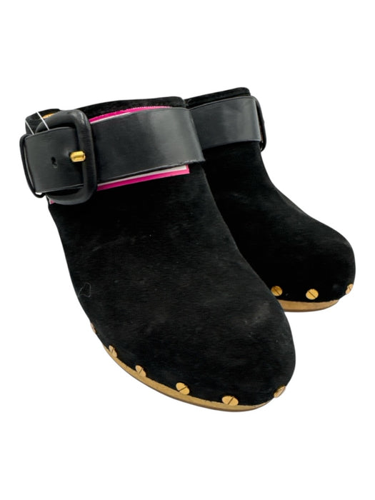 Veronica Beard Shoe Size 7 Black & Beige Leather Upper Suede Buckle Detail Mules Black & Beige / 7