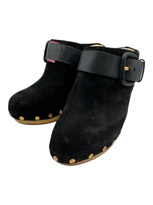 Veronica Beard Shoe Size 7 Black & Beige Leather Upper Suede Buckle Detail Mules Black & Beige / 7
