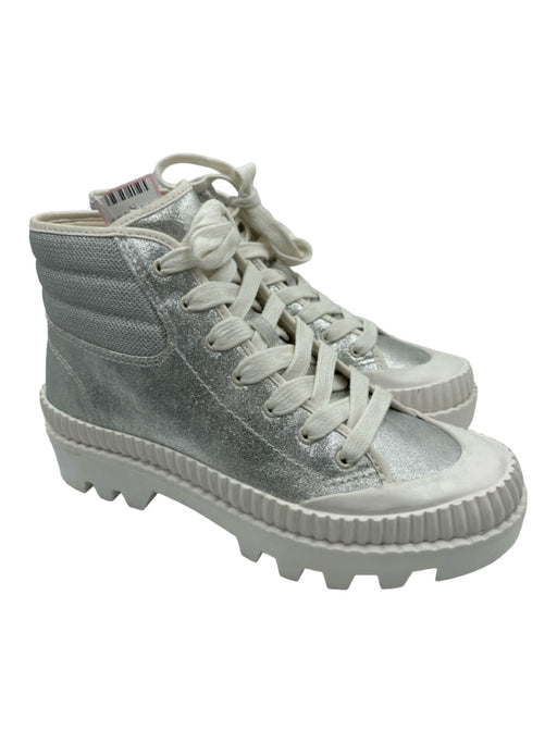 Dolce Vita Shoe Size 7.5 White & Silver Shimmer Fabric High Top lace up Sneakers White & Silver / 7.5