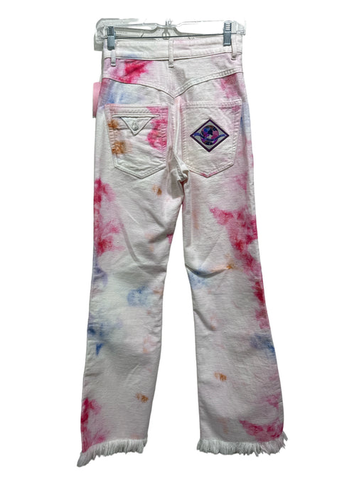 Isabel Marant Size 34 White & Pink Cotton Tie Dye High Waist Wide Leg Jeans White & Pink / 34