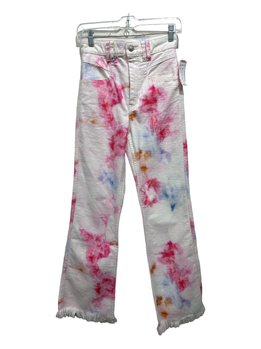 Isabel Marant Size 34 White & Pink Cotton Tie Dye High Waist Wide Leg Jeans White & Pink / 34